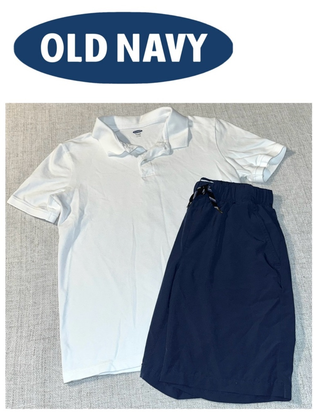 2-pc OLD NAVY Set White Polo Navy Shorts Pockets School Uniform Boy XL 14-16